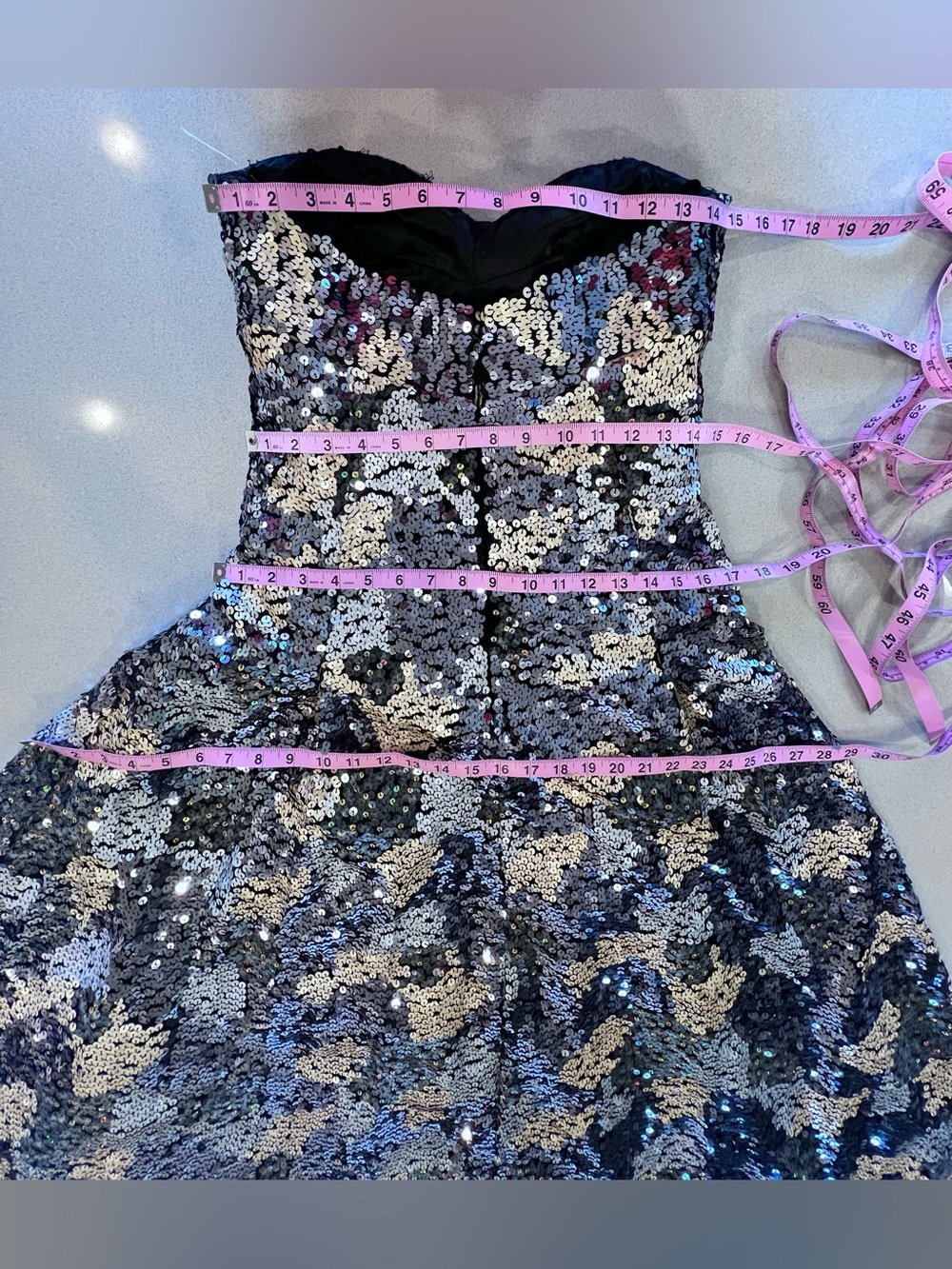 Vintage Strapless Black Gold Silver Sequin Ball Gown Sz 10 Jovani - Picture 11 of 16